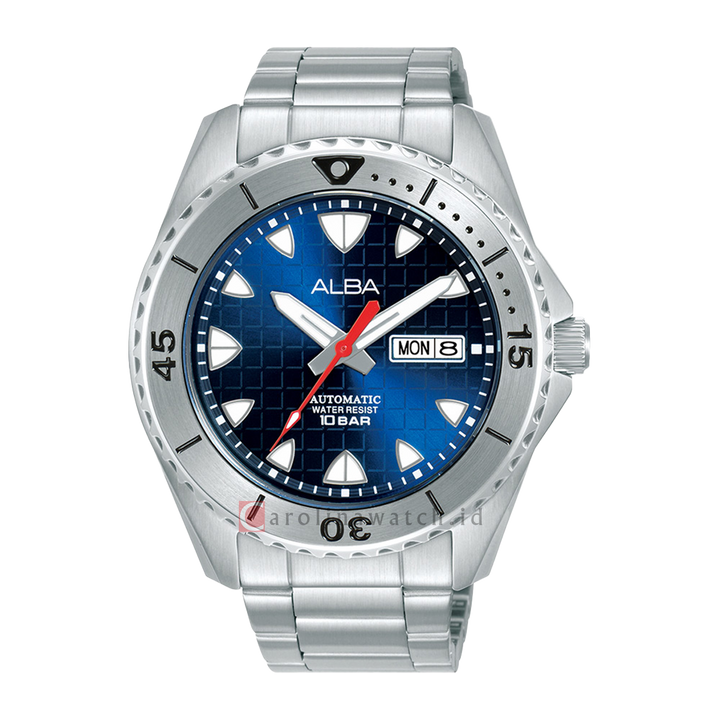Jam Tangan ALBA Mechanical AL4579X1 Men Blue Patterned Dial Stainless Steel Strap