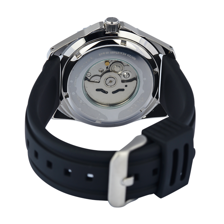 Jam Tangan ALBA Mechanical AL4585X1 Men Blue Patterned Dial Black Silicone Strap