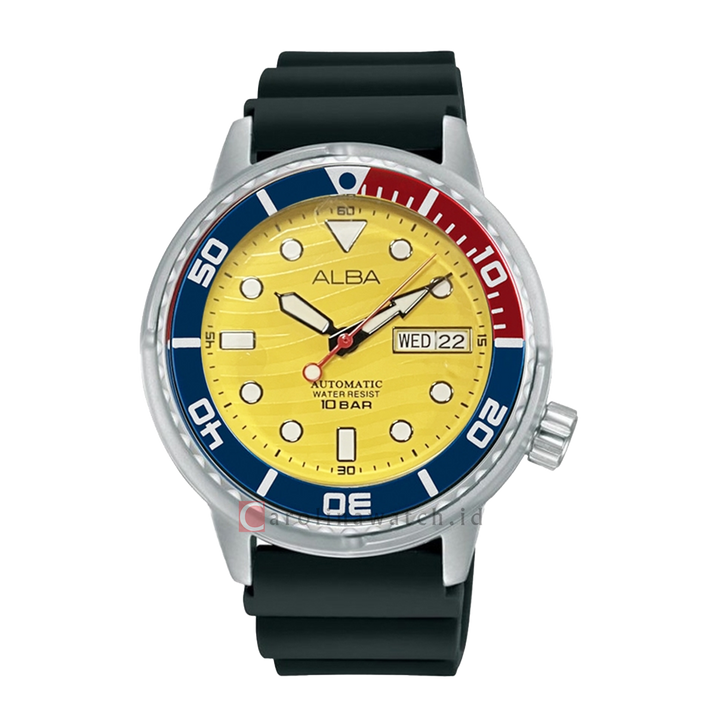 Jam Tangan ALBA AL4615X1 Men Automatic Yellow Dial Black Rubber Strap