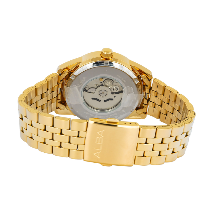 Jam Tangan ALBA Active AL4654X1 Automatic Men Black Dial Gold Stainless Steel Strap