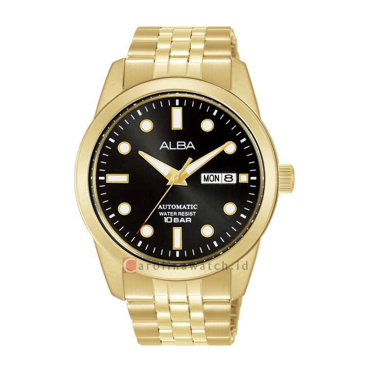 Jam Tangan ALBA Active AL4654X1 Automatic Men Black Dial Gold Stainless Steel Strap