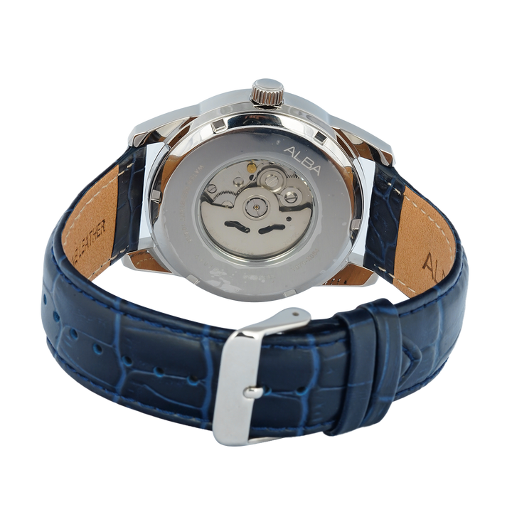 Jam Tangan ALBA Active AL4663X1 Men Silver Dial Blue Leather Strap
