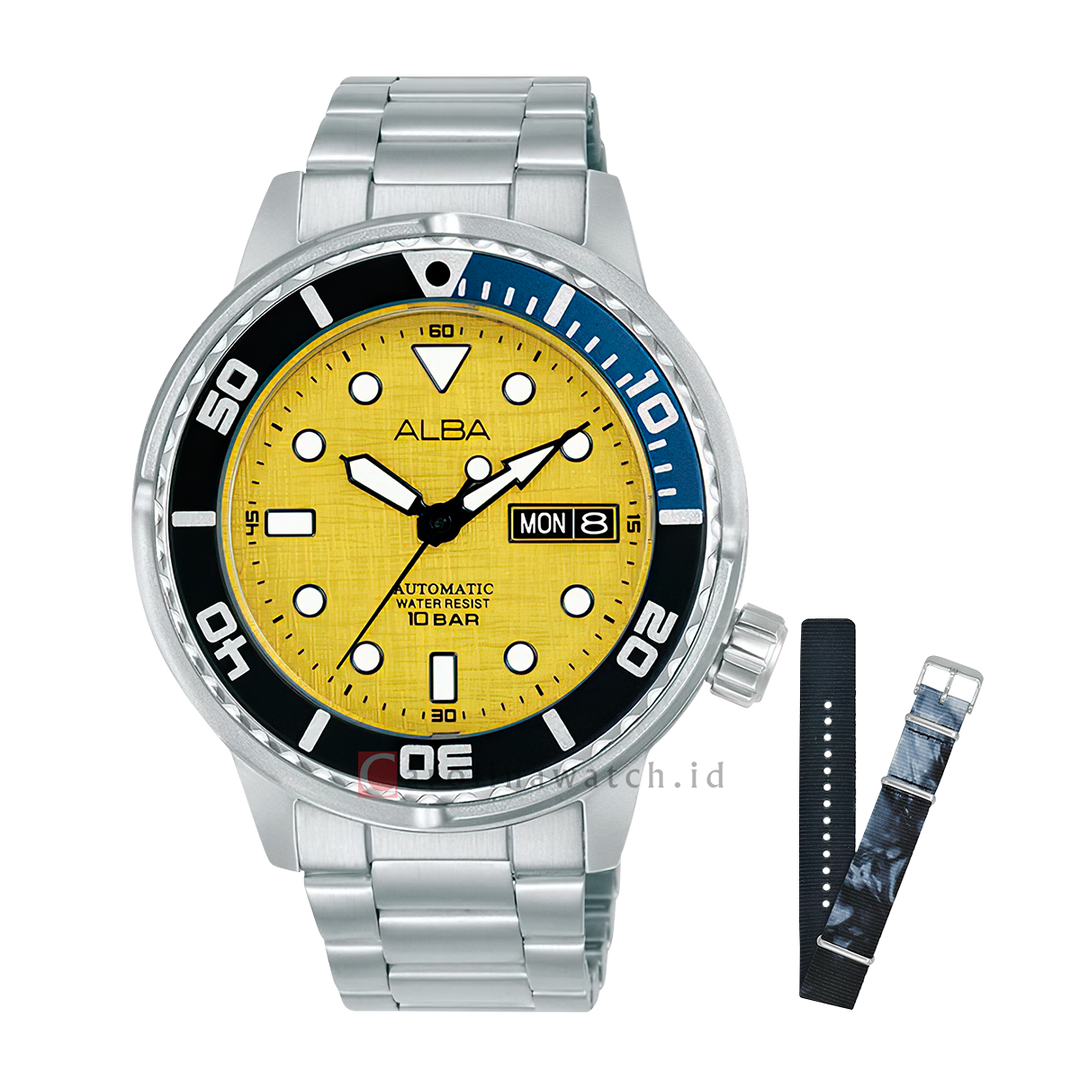 Jam Tangan ALBA AL4773X2 Automatic Men Yellow Dial Stainless Steel Strap