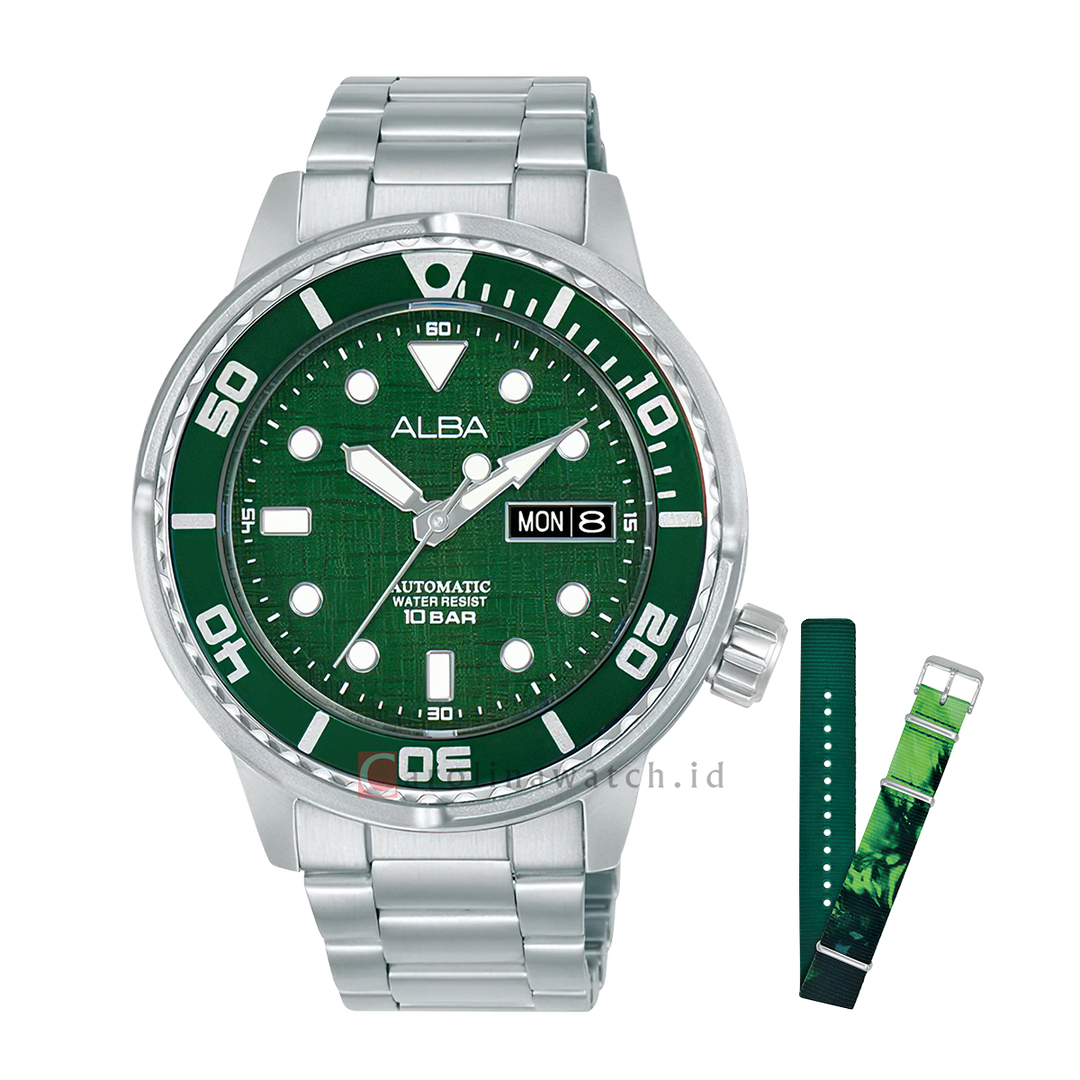 Jam Tangan ALBA AL4775X2 Automatic Men Green Dial Stainless Steel Strap