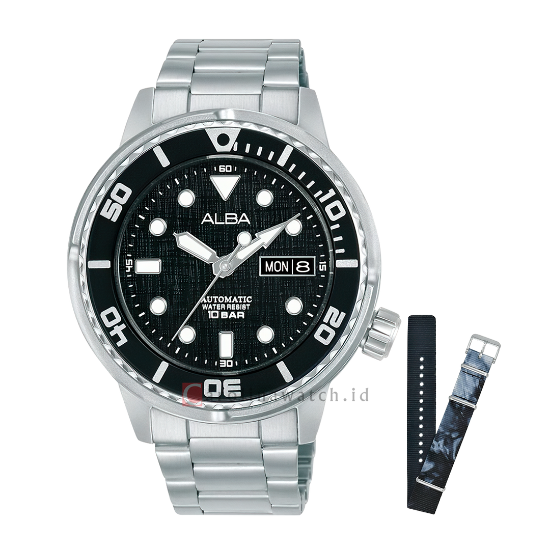 Jam Tangan ALBA AL4777X2 Automatic Men Black Dial Stainless Steel Strap