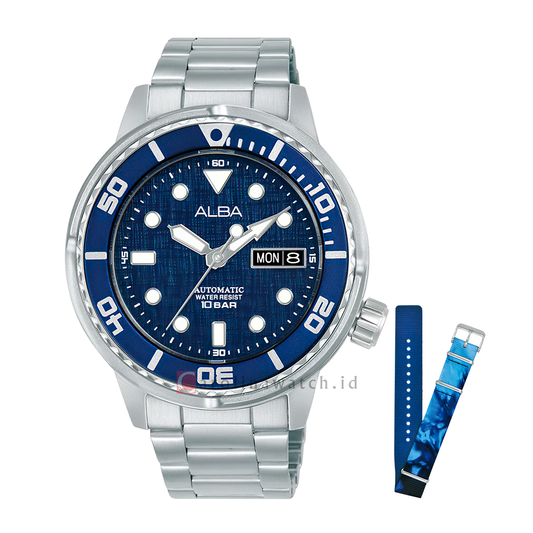 Jam Tangan ALBA AL4779X2 Automatic Men Blue Dial Stainless Steel Strap