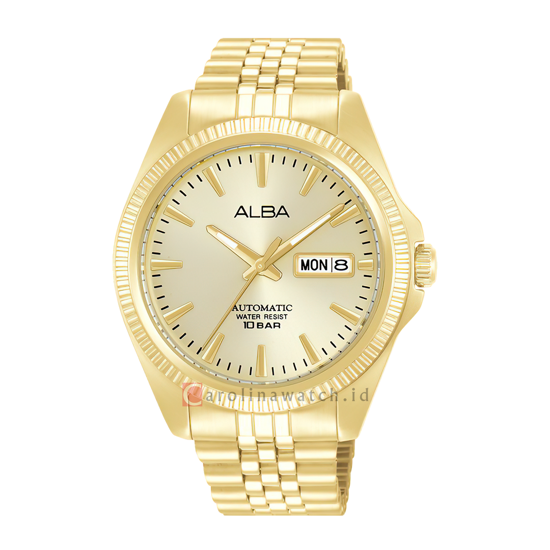 Jam Tangan ALBA AL4782X1 Automatic Men Gold Dial Gold Stainless Steel Strap