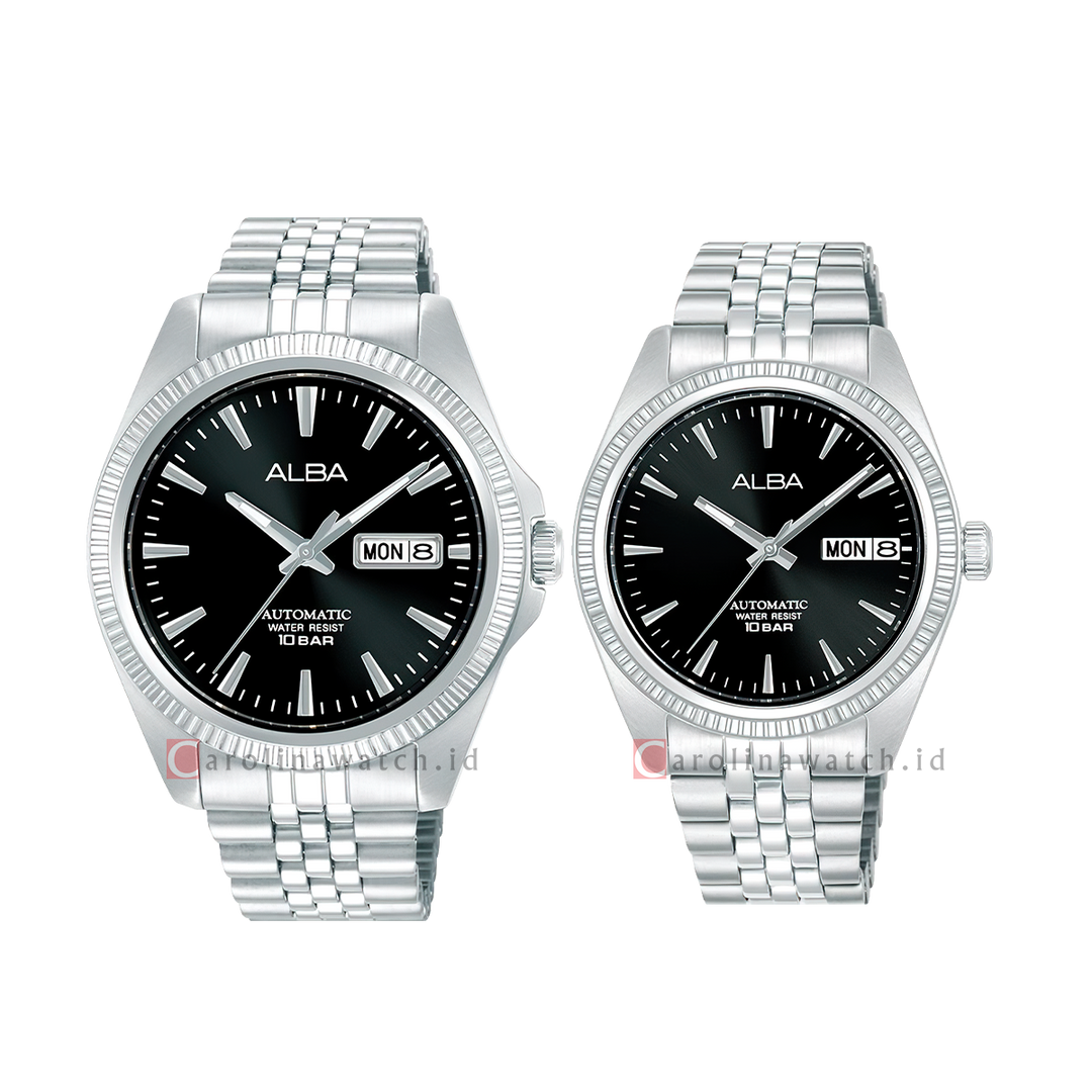 Jam Tangan Couple Alba AL4789X1/AL4803X1 Black Dial Silver Stainless Steel Strap
