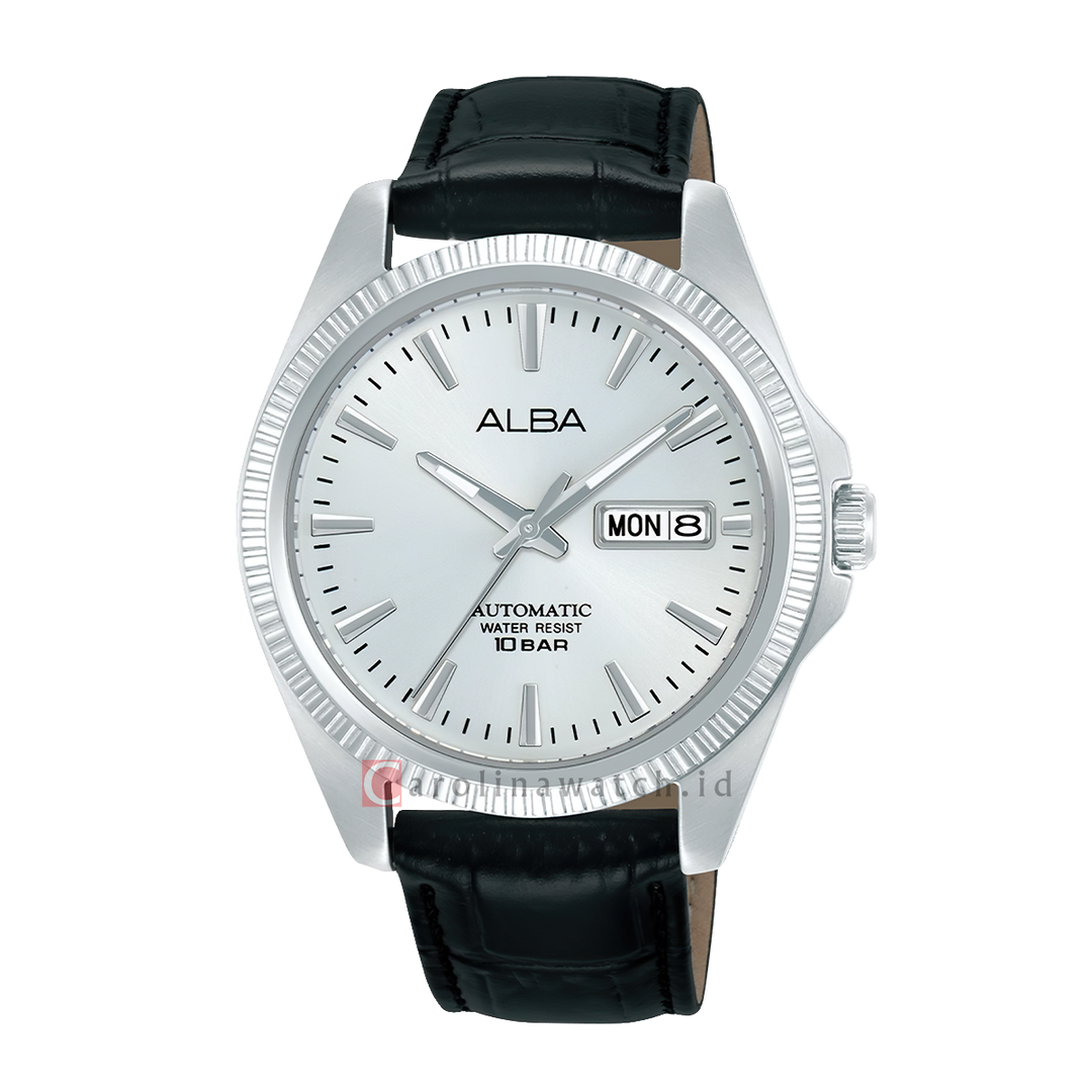 Jam Tangan ALBA AL4813X1 Automatic Men Silver Dial Black Leather Strap