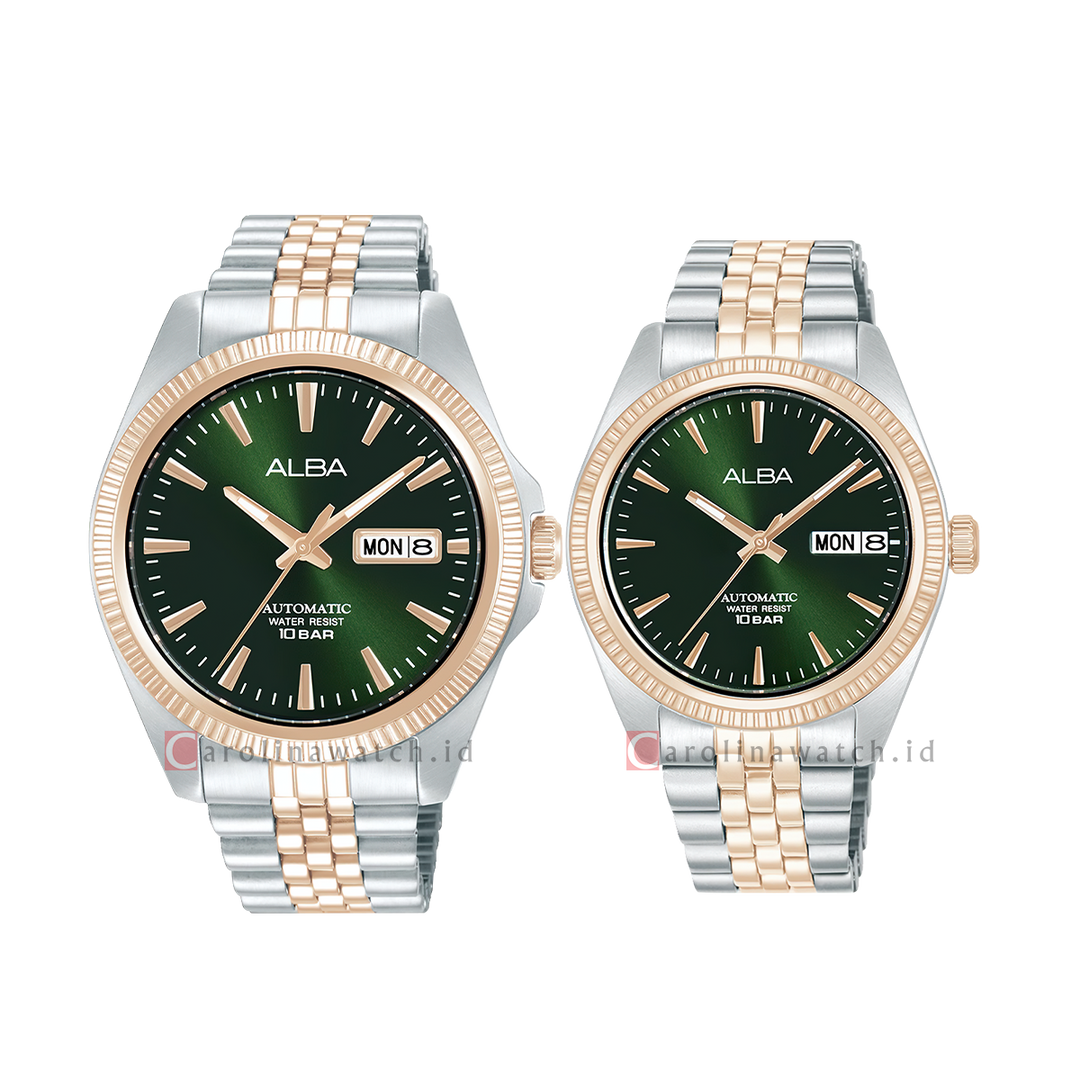 Jam Tangan Couple Alba AL4814X1/AL4816X1 Green Dial Dual Tone Stainless Steel Strap