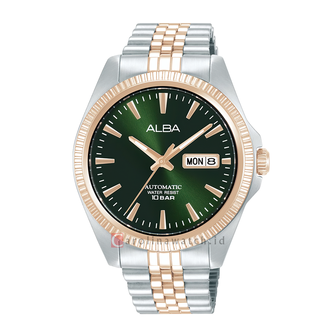 Jam Tangan ALBA AL4814X1 Automatic Men Green Dial Dual Tone Stainless Steel Strap