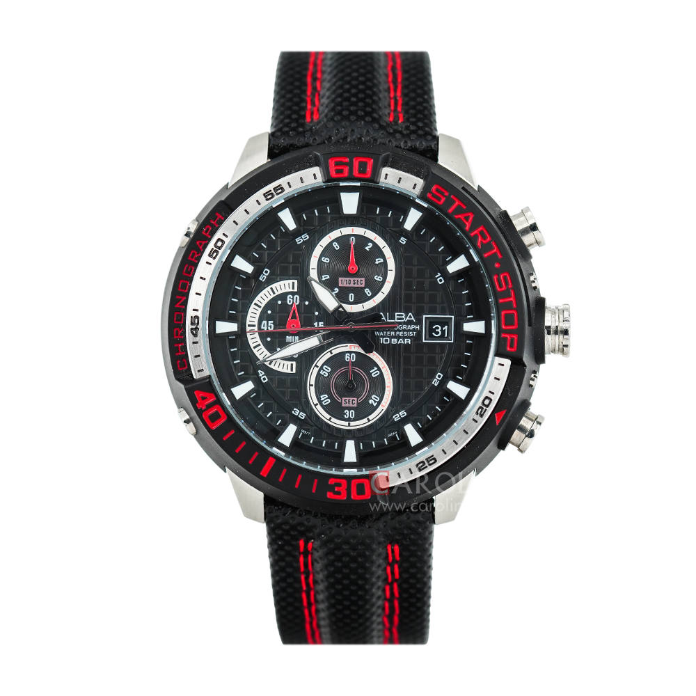 Jam Tangan ALBA Active AM3113X1 Men Black Dial Black Leather Strap