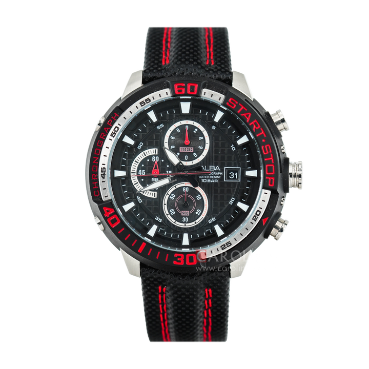Jam Tangan ALBA Active AM3113X1 Men Black Dial Black Leather Strap