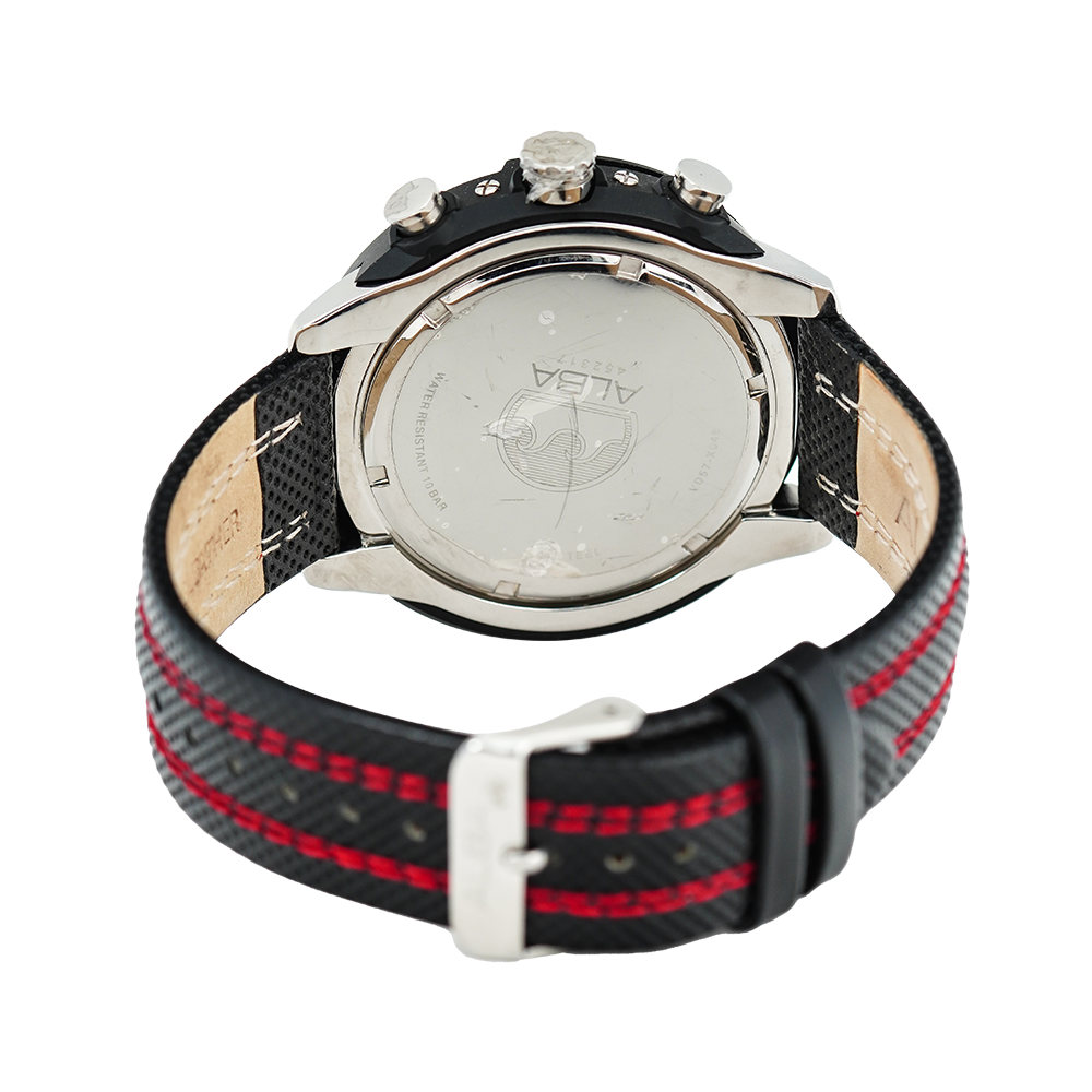 Jam Tangan ALBA Active AM3113X1 Men Black Dial Black Leather Strap