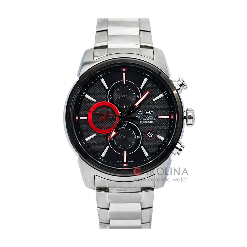 Jam Tangan ALBA Active AM3449X1 Men Black Dial Stainless Steel Strap
