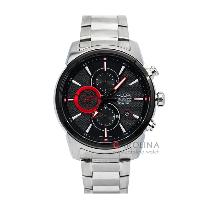 Jam Tangan ALBA Active AM3449X1 Men Black Dial Stainless Steel Strap