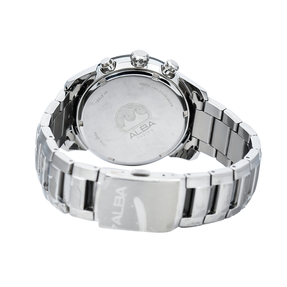 Jam Tangan ALBA Active AM3449X1 Men Black Dial Stainless Steel Strap