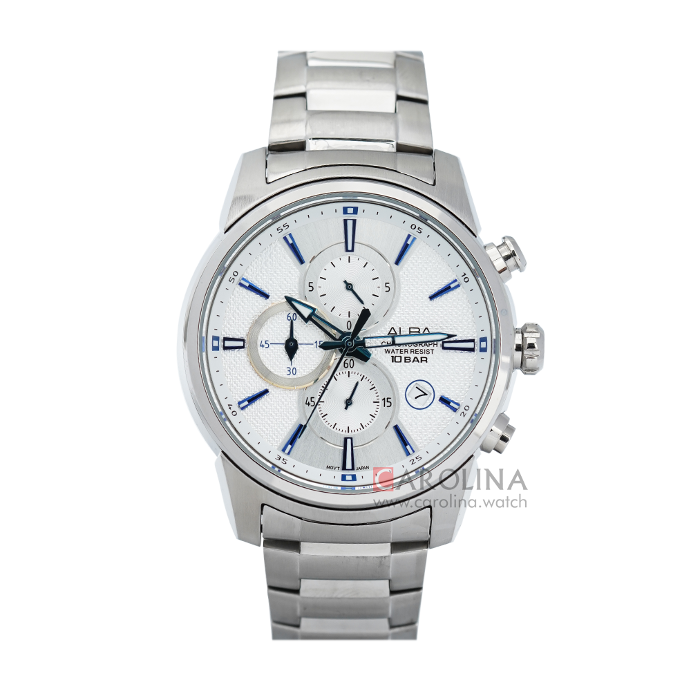 Jam Tangan ALBA Active Chronograph AM3455X1 Men Silver Dial Stainless Steel Strap
