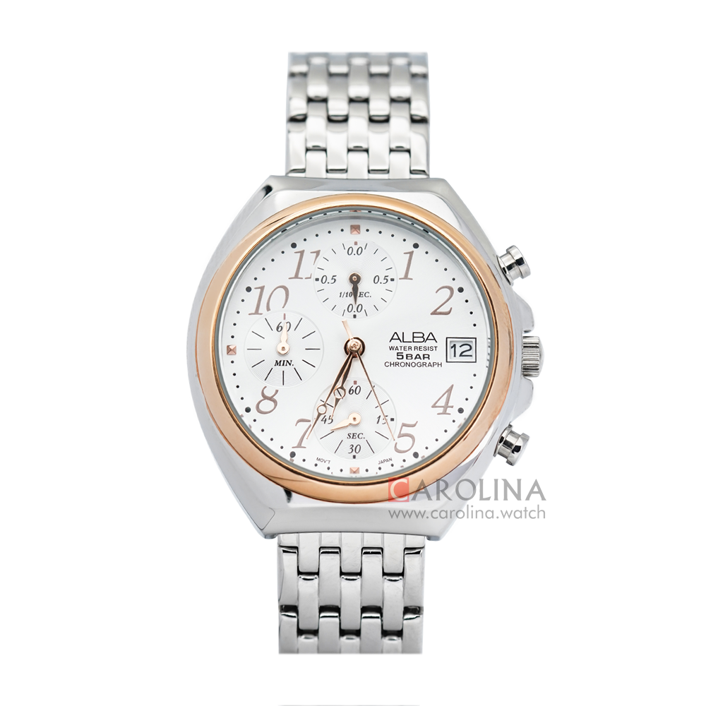 Jam Tangan ALBA Active Chronograph AM3488X1 Men Silver Dial Stainless Steel Strap