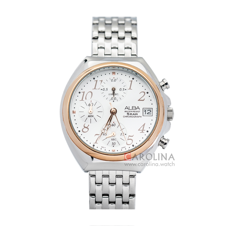 Jam Tangan ALBA Active Chronograph AM3488X1 Men Silver Dial Stainless Steel Strap