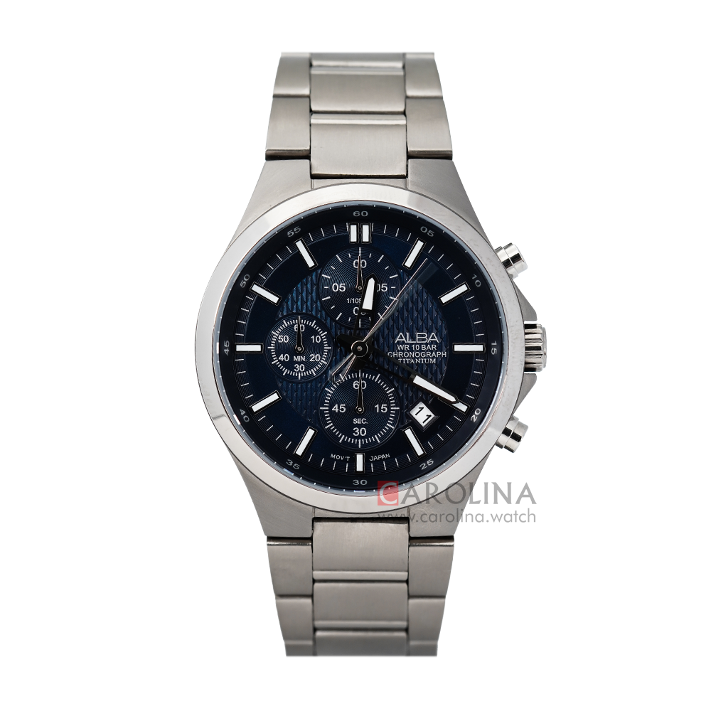 Jam Tangan ALBA Active Chronograph AM3523X1 Men Blue Pattern Dial Stainless Steel Strap
