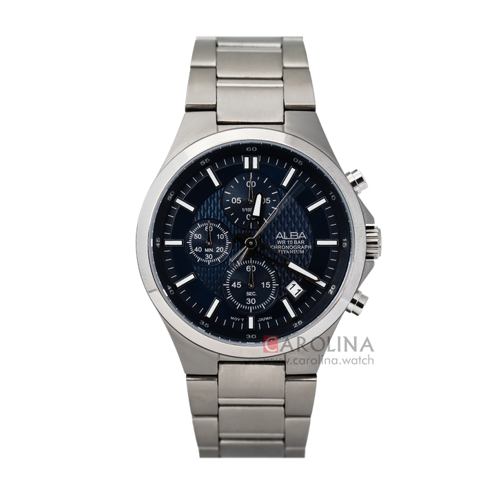 Jam Tangan ALBA Active Chronograph AM3523X1 Men Blue Pattern Dial Stainless Steel Strap