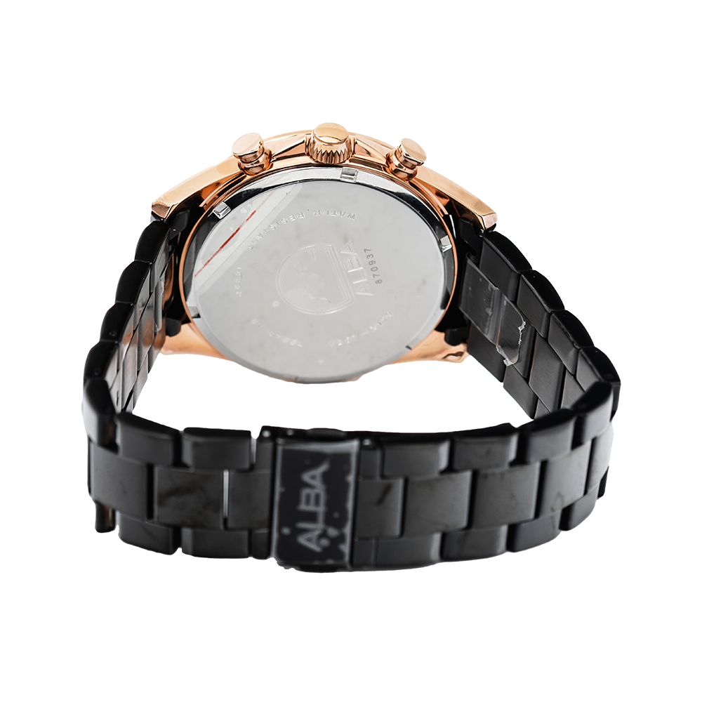 Jam Tangan ALBA Active Chronograph AM3576X1 Men Black Dial Black Stainless Steel Strap