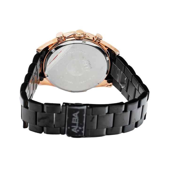 Jam Tangan ALBA Active Chronograph AM3576X1 Men Black Dial Black Stainless Steel Strap