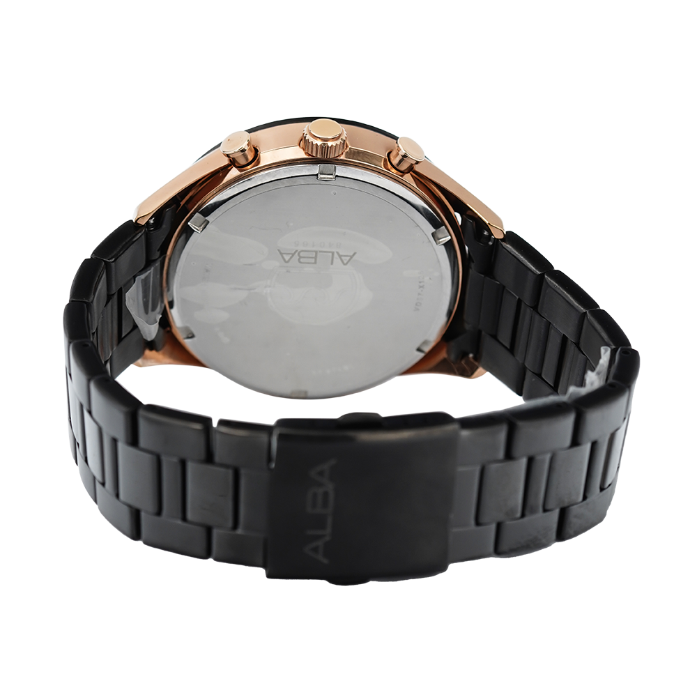 Jam Tangan ALBA Chronograph AM3588X1 Men Black Dial Black Stainless Steel Strap