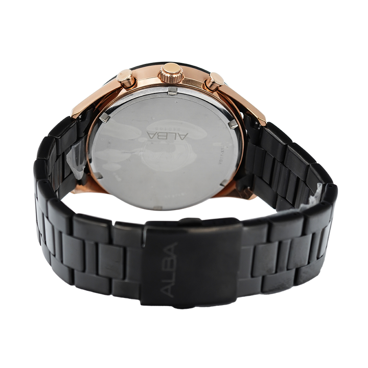 Jam Tangan ALBA Chronograph AM3588X1 Men Black Dial Black Stainless Steel Strap