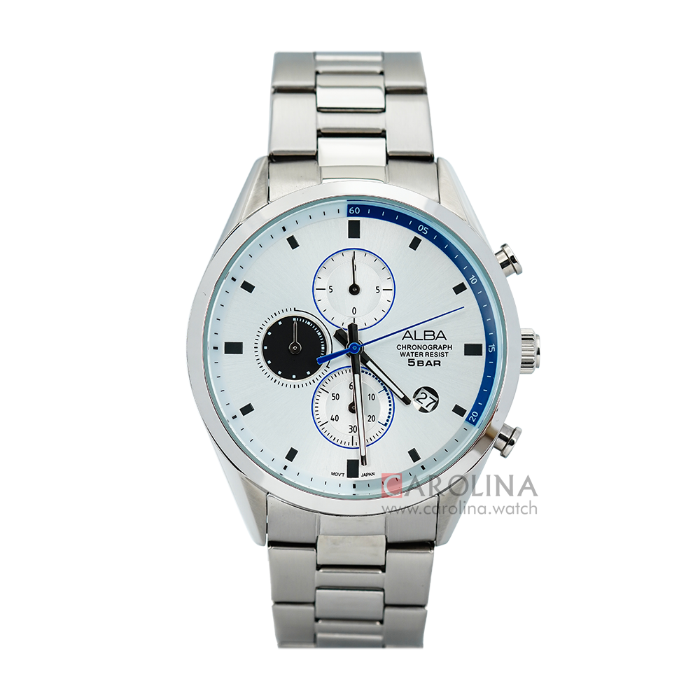 Jam Tangan ALBA Chronograph AM3589X1 Men Silver Dial Stainless Steel Strap