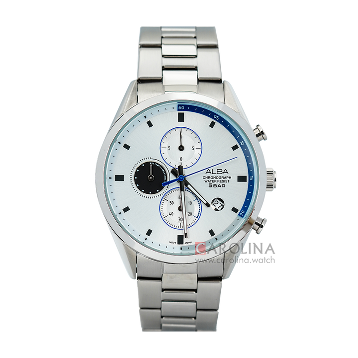 Jam Tangan ALBA Chronograph AM3589X1 Men Silver Dial Stainless Steel Strap