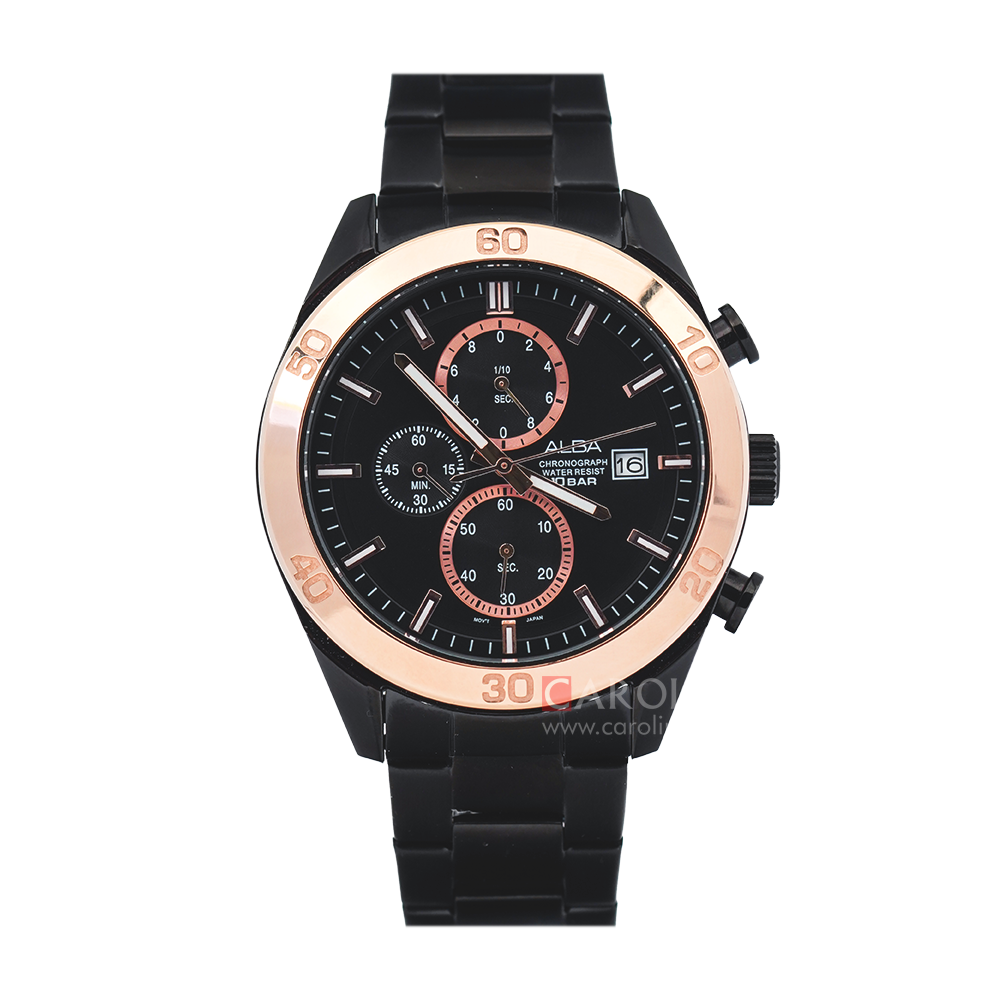 Jam Tangan ALBA Prestige AM3618X1 Men Black Dial Black Stainless Steel Strap