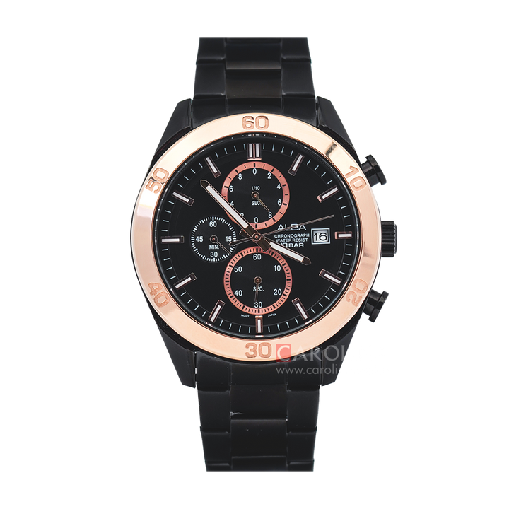 Jam Tangan ALBA Prestige AM3618X1 Men Black Dial Black Stainless Steel Strap