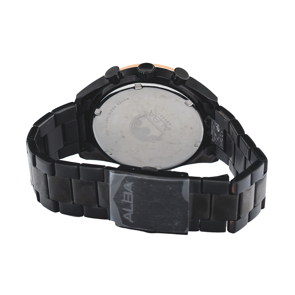 Jam Tangan ALBA Prestige AM3618X1 Men Black Dial Black Stainless Steel Strap