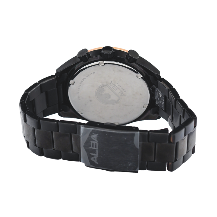 Jam Tangan ALBA Prestige AM3618X1 Men Black Dial Black Stainless Steel Strap