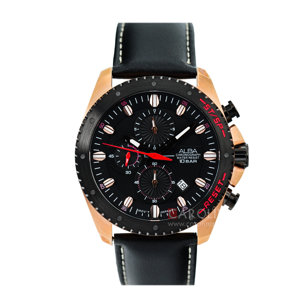 Jam Tangan ALBA Prestige AM3642X1 Men Black Dial Black Leather Strap