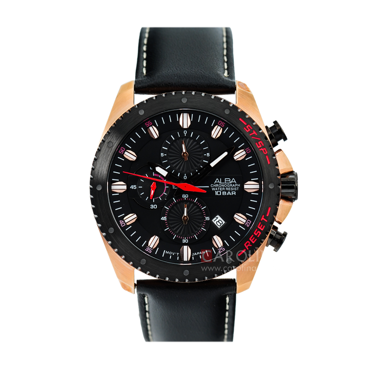 Jam Tangan ALBA Prestige AM3642X1 Men Black Dial Black Leather Strap