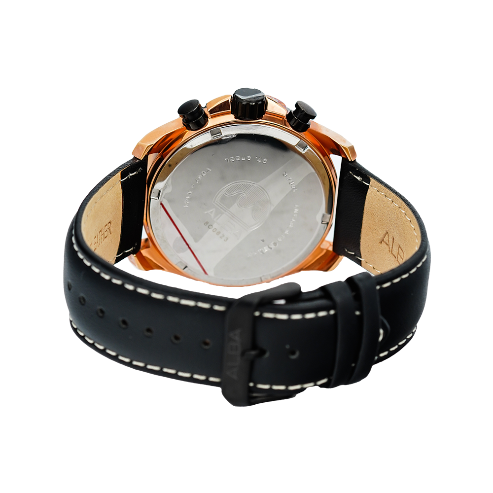 Jam Tangan ALBA Prestige AM3642X1 Men Black Dial Black Leather Strap