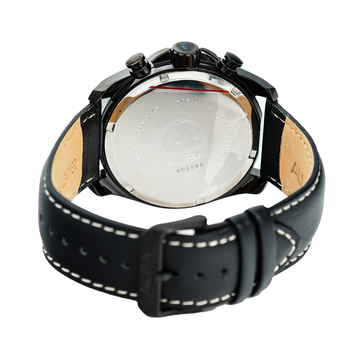 Jam Tangan ALBA Active AM3643X1 Men Orange Dial Black Leather Strap