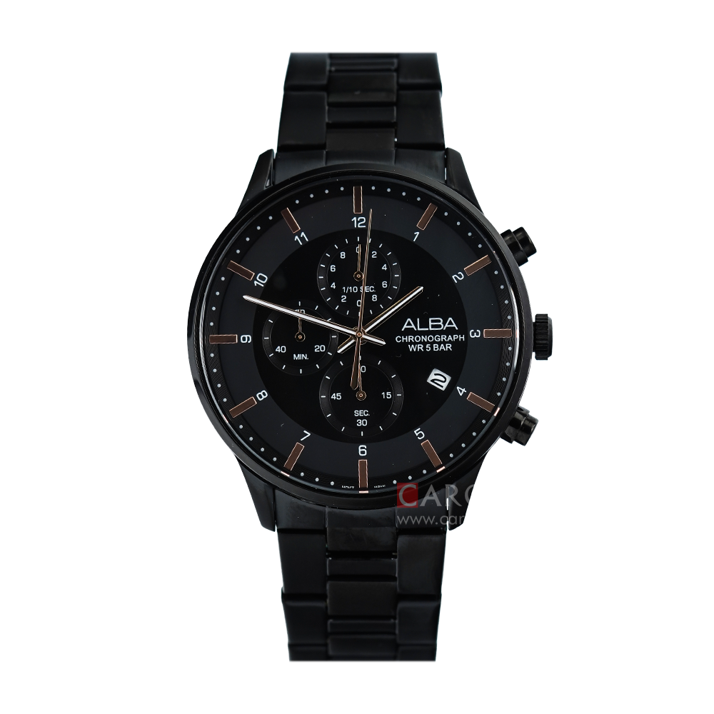 Jam Tangan ALBA Prestige AM3759X1 Men Black Dial Black Stainless Steel Strap