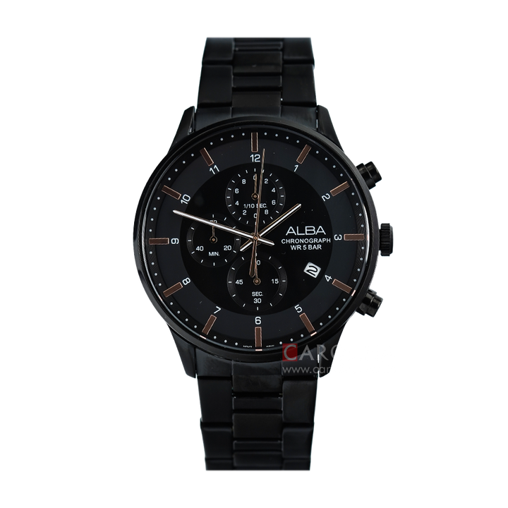 Jam Tangan ALBA Prestige AM3759X1 Men Black Dial Black Stainless Steel Strap