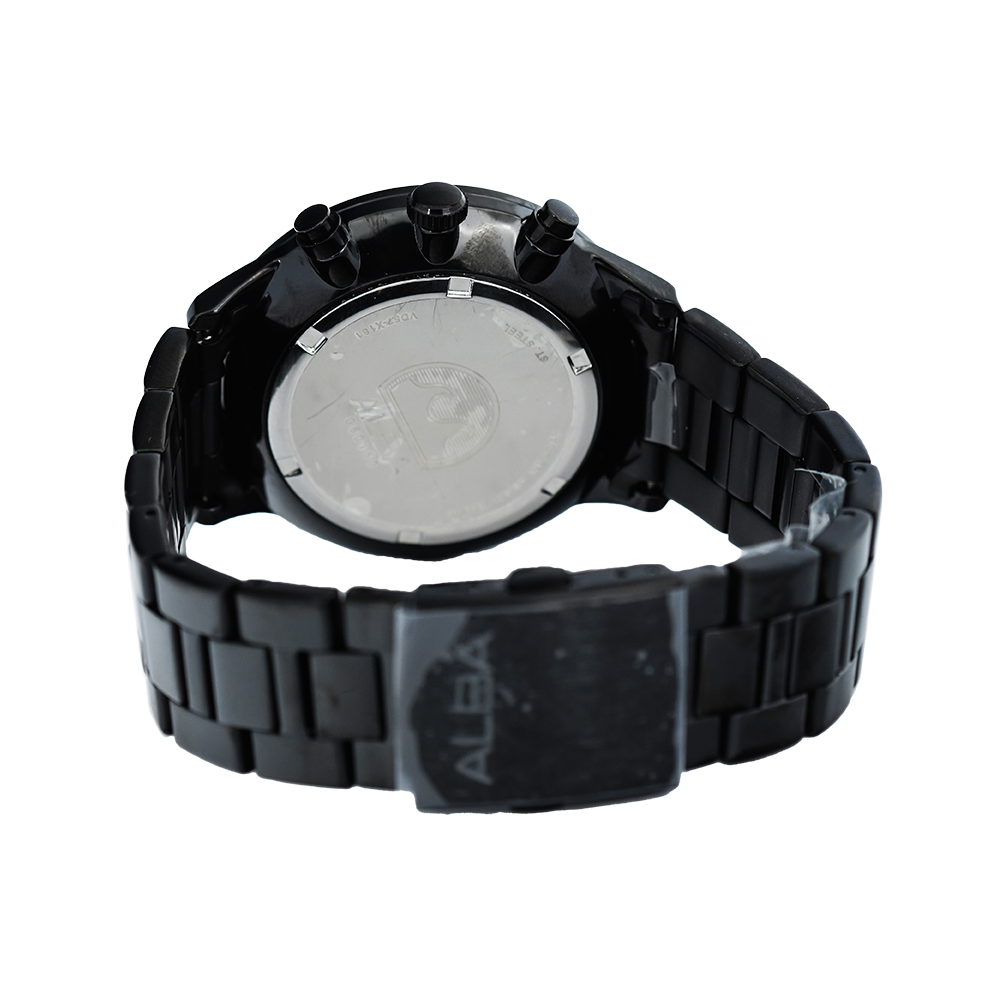 Jam Tangan ALBA Prestige AM3759X1 Men Black Dial Black Stainless Steel Strap
