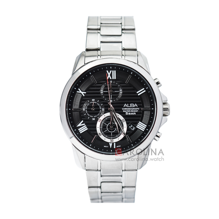 Jam Tangan ALBA Chronograph AM3775X1 Men Black Dial Stainless Steel Strap