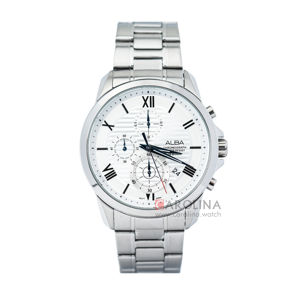 Jam Tangan ALBA Prestige AM3777X1 Men Silver Pattern Dial Stainless Steel Strap