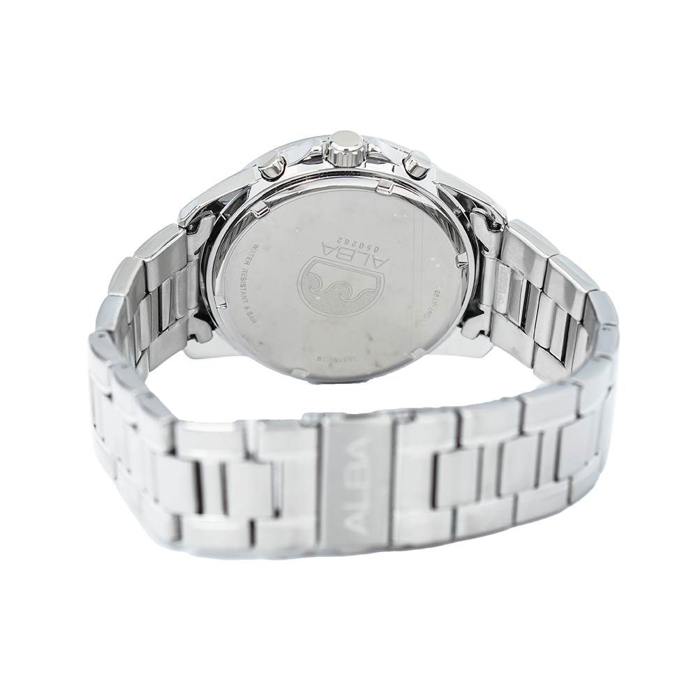 Jam Tangan ALBA Prestige AM3777X1 Men Silver Pattern Dial Stainless Steel Strap