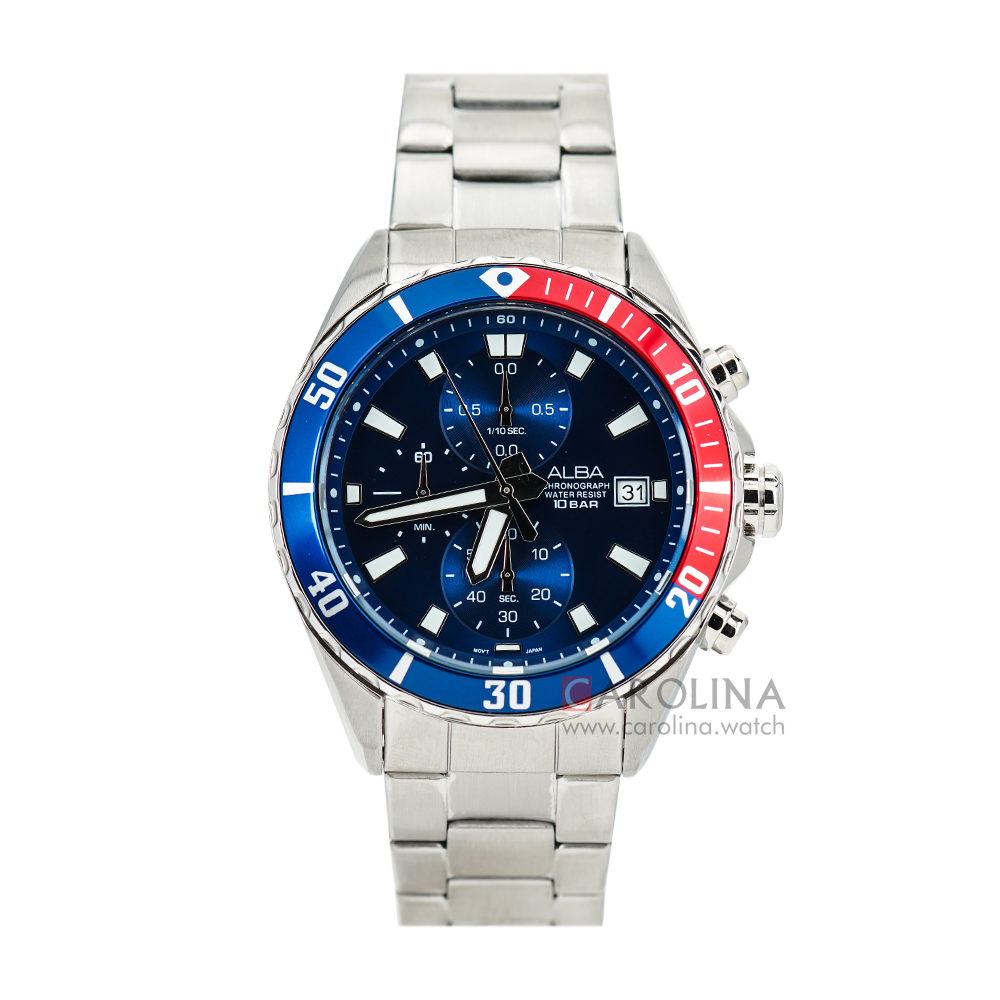 Jam Tangan ALBA Active AM3801X1 Men Chronograph Blue Dial Stainless Steel Strap