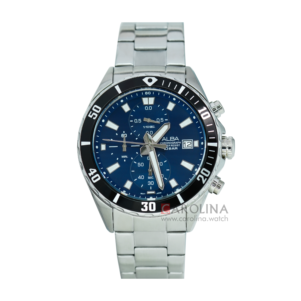 Jam Tangan ALBA Active AM3809X1 Men Chronograph Blue Dial Stainless Steel Strap