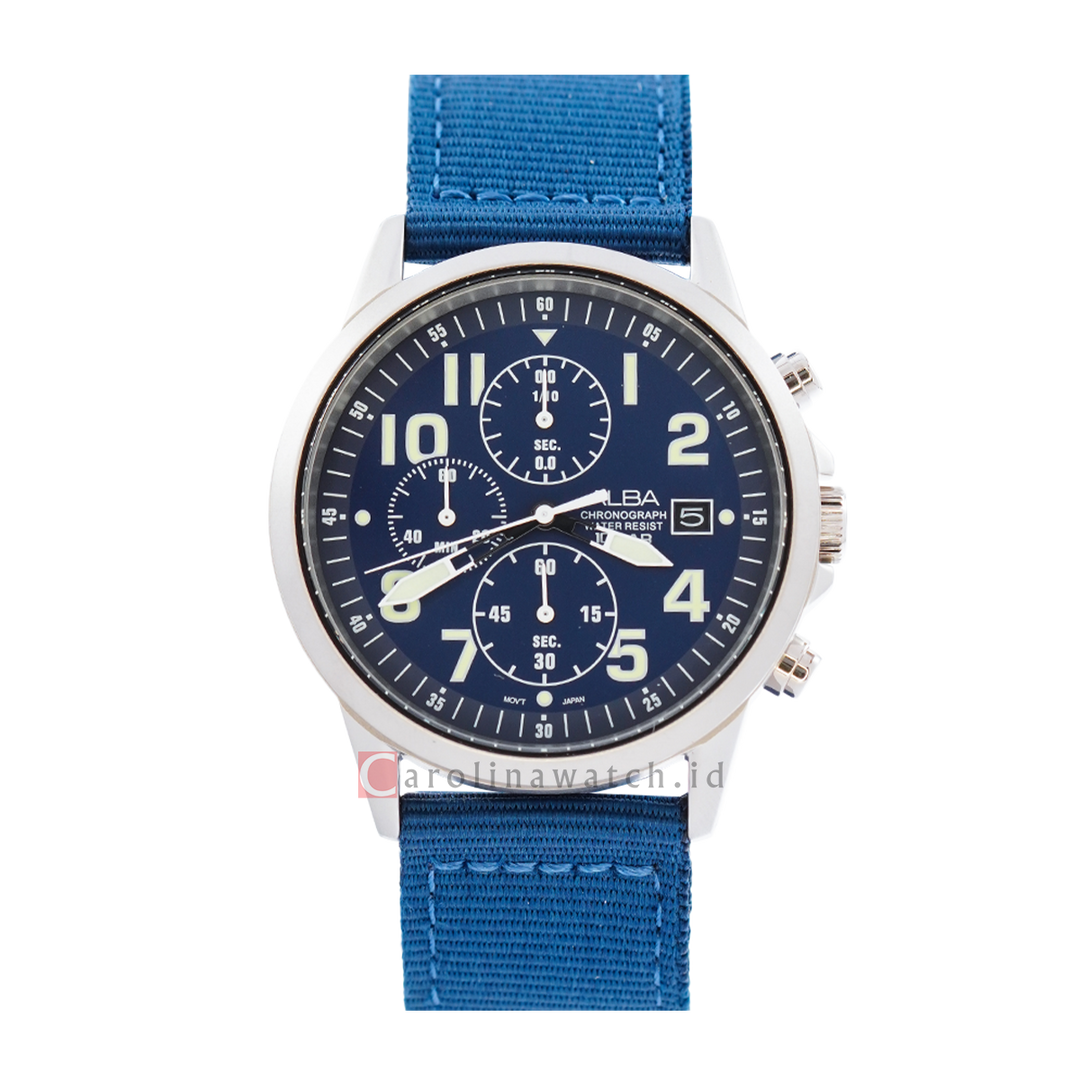Jam Tangan ALBA AM3851X1 Chronograph Men Blue Dial Blue Nylon Strap