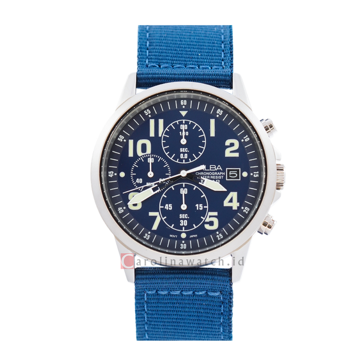 Jam Tangan ALBA AM3851X1 Chronograph Men Blue Dial Blue Nylon Strap
